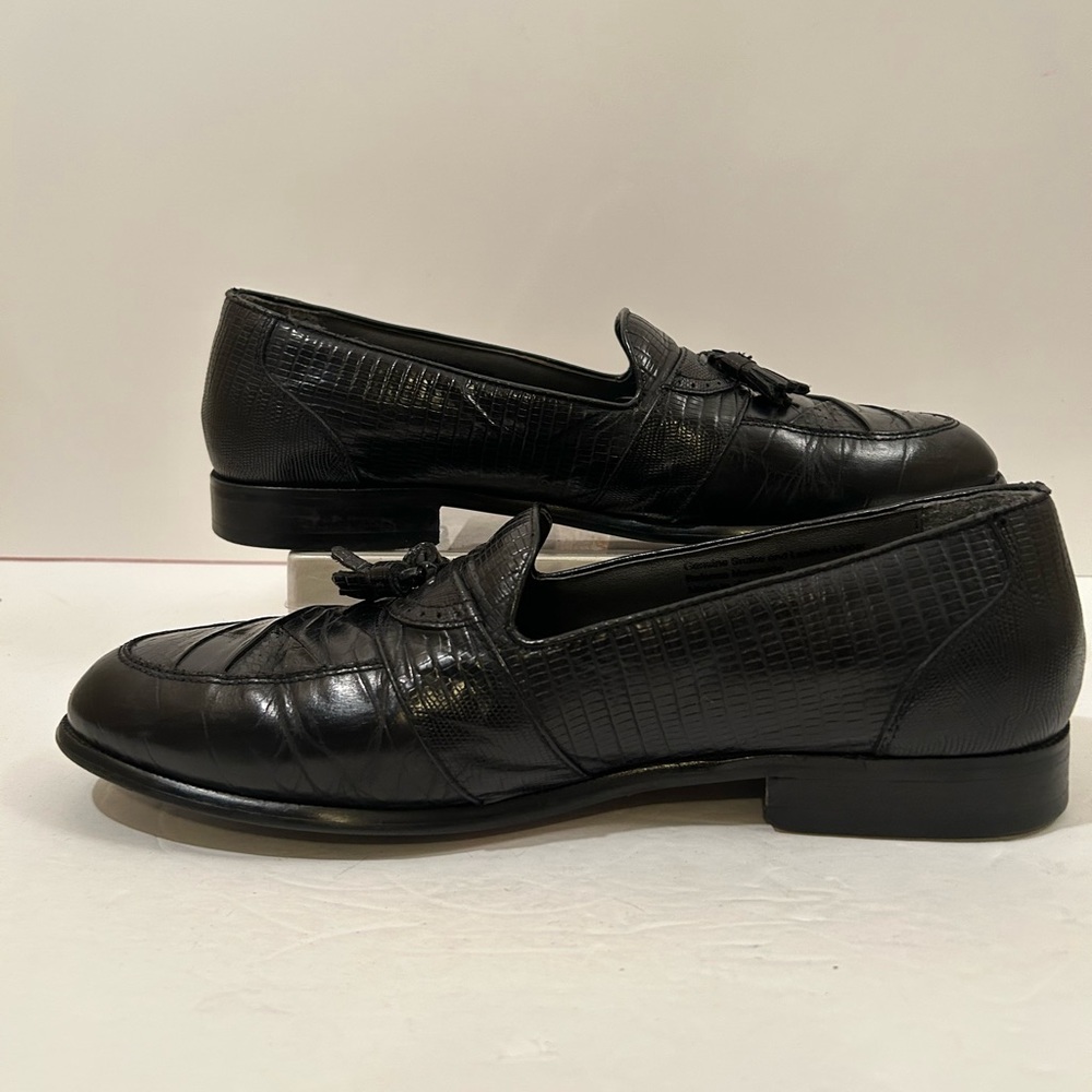 Stacy Adams Snake Skin & Leather Tassel Slip On Loafers Black Sz 10.5 M